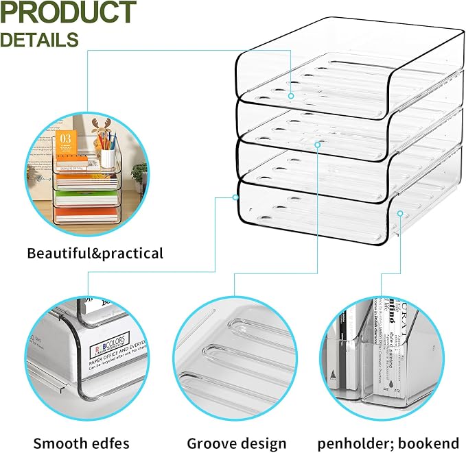 FANXIYQ 4-Tier Acrylic Paper Tray Organizer, A4 Paper, Mail & Paper Storage - Image 3