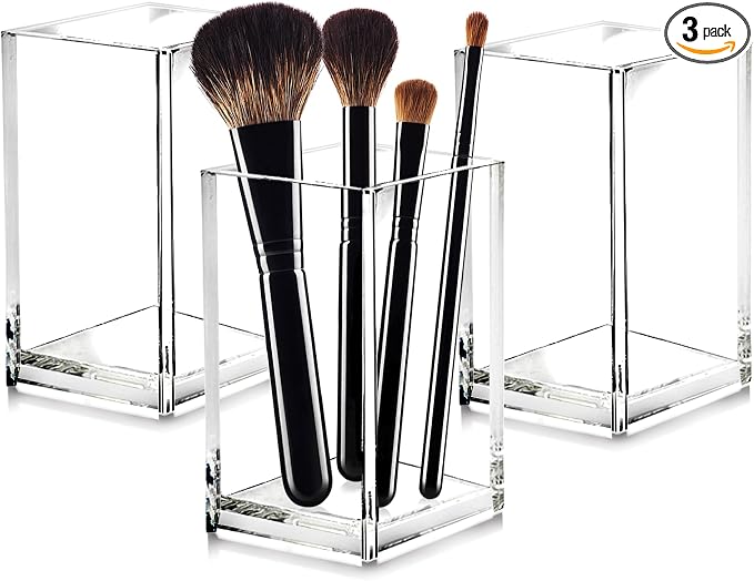 Cerpourt 3 Pack Clear Acrylic Makeup Brush Holder, Acrylic Cosmetic Brushes by Cerpourt