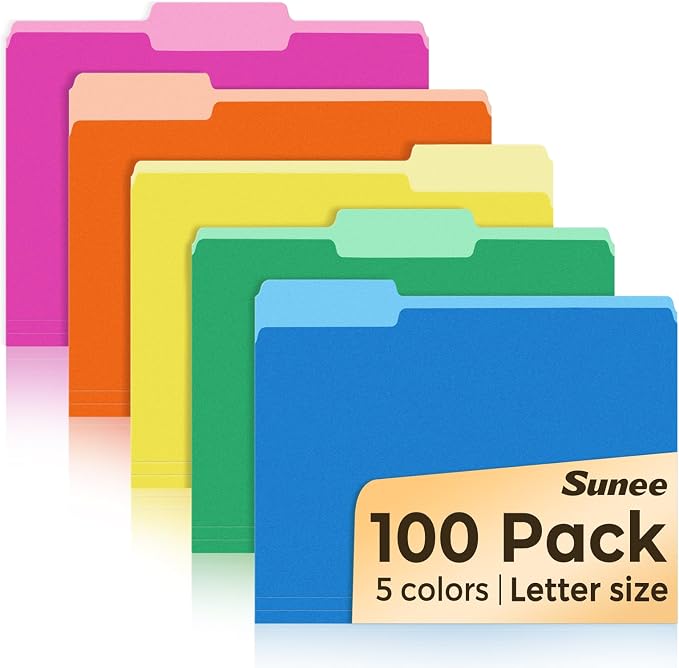 SUNEE File Folders, 100 Pack Manilla Folders 8.5 x 11, Colored File Folders by SUNEE