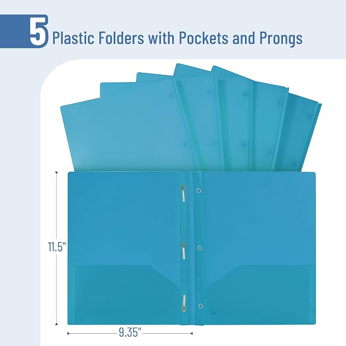 Mr. Pen- Plastic Folders with Pockets and Prongs, 5 Pack, Letter Size | Pocket - Image 2