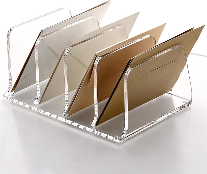 SANRUI Acrylic Mail Sorter Desktop Organizer, 4 Compartments Clear Small File - Image 9