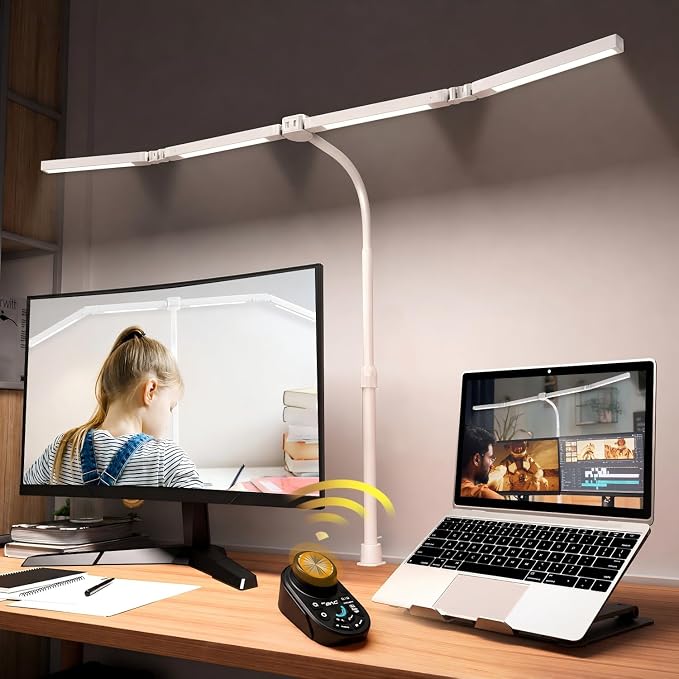 Adjustable LED Desk Lamp with Clamp, 4-Head Eye-Caring CRI95+ Desk Light by SANDROYVOLT