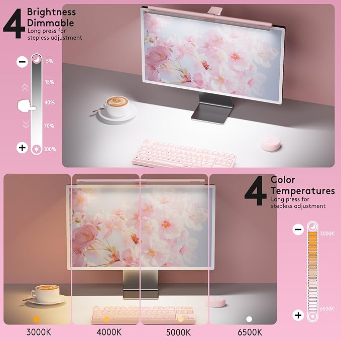 Quntis 20" Pink RGB Monitor Light Bar, 15 Gaming Backlight Modes, Eye-Care No - Image 5