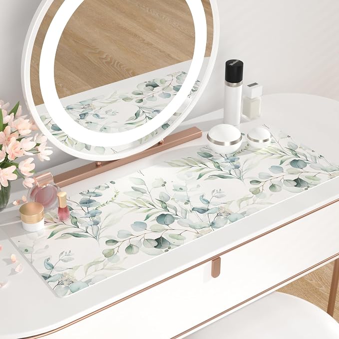 QiyI Large Mouse Pad, Cute Green Leaves Desk Mat - Image 6