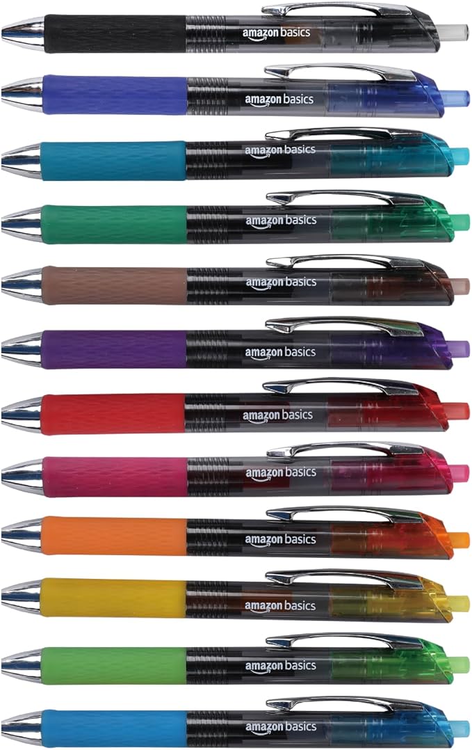 Amazon Basics Retractable Gel Pens, Fine Point 0.7mm, Smooth Writing by AmazonBasics