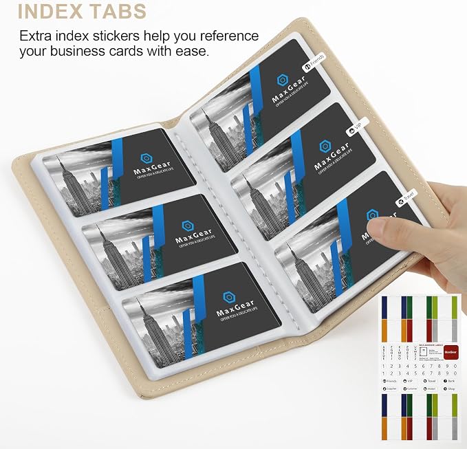 MaxGear Business Card Organizer Book, Holds 240 Cards, Off-white | Portable PU - Image 3