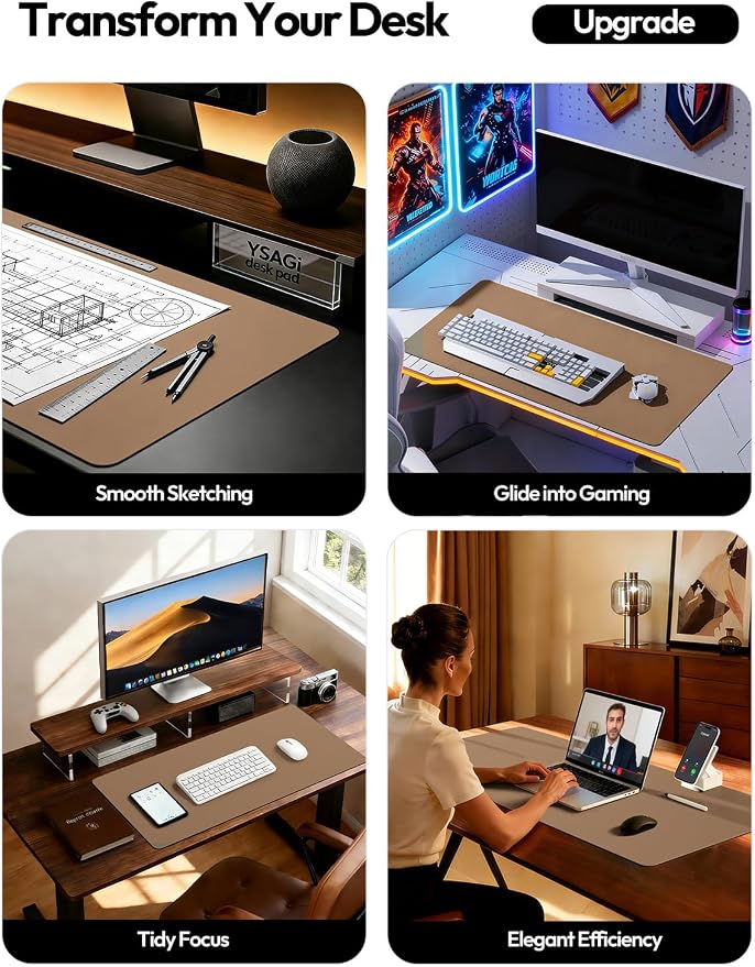 YSAGi Leather Desk Pad Protector, Office Mat, Large Mouse Pad, Non-Slip PU - Image 2