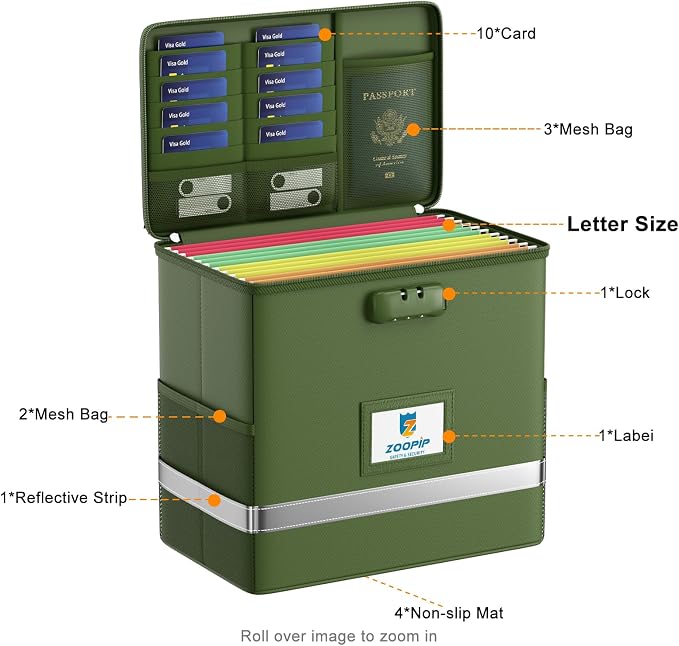 Fireproof File Box with Lock, Document Box Storage Organizer, Suitable - Image 3