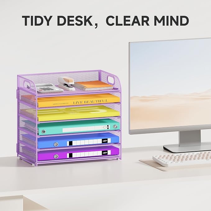 Cawukege 6 Tier Paper Organizer, Mesh Desk Organizer, Metal File Organizer - Image 2