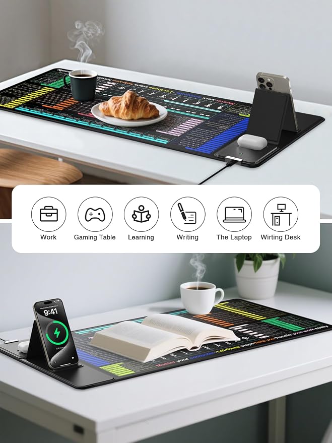 Mouse Pad with Foldable Phone Holder, Wireless Charging Desk Mat 31.5x15.75 - Image 8