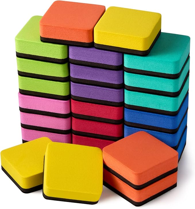 Favide 24 Pack Magnetic Whiteboard Dry Erase Erasers Chalkboard Cleansers by favide