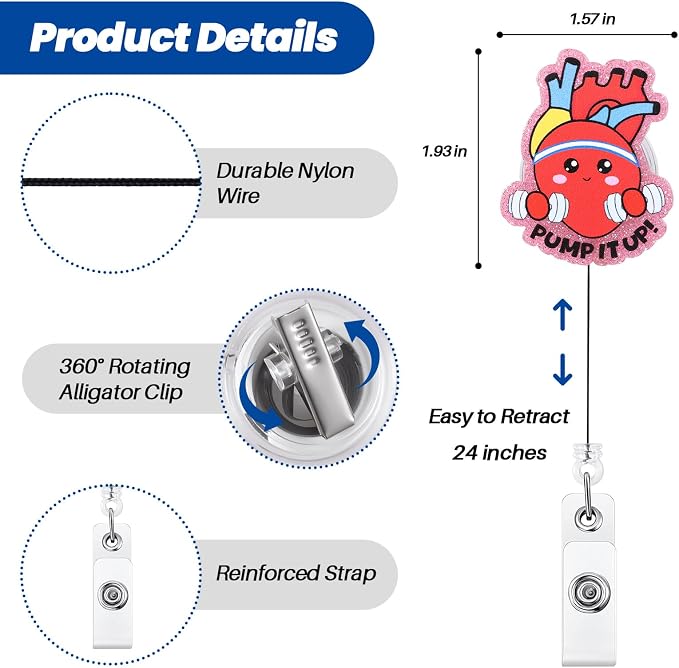 Pump It Up! Funny Cardiac Nurse Badge Reel, Cute Cardiology Heart Retractable - Image 3