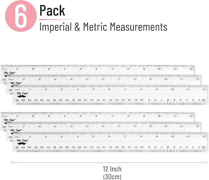 Mr. Pen- Bulk Plastic Rulers, 12 Inch, 6 Pack, Easy-to-Read Markings | - Image 2