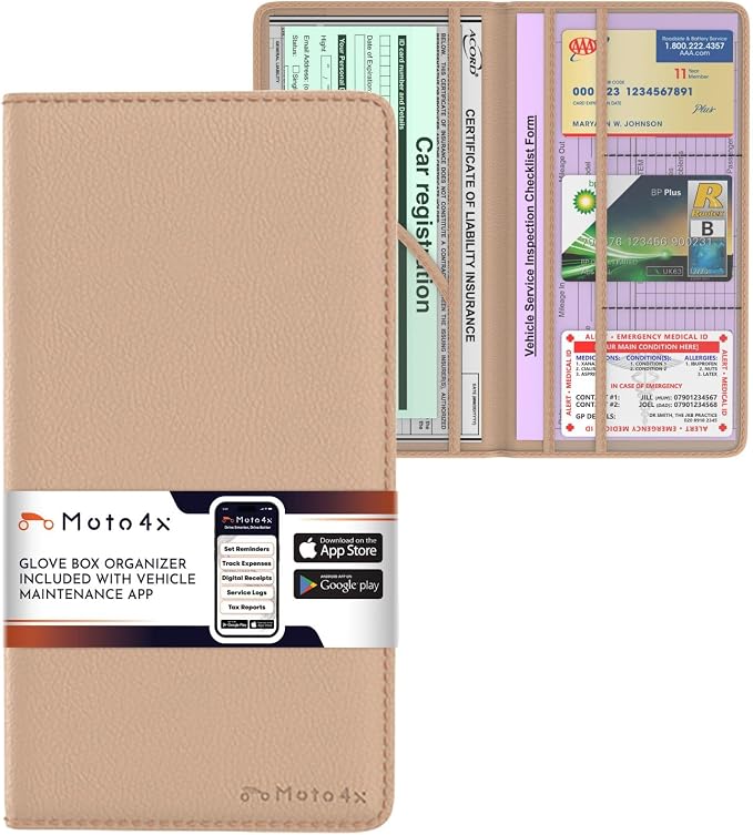 Premium Leather Magnetic Shut Car Registration & Insurance Card Holder by Moto4x