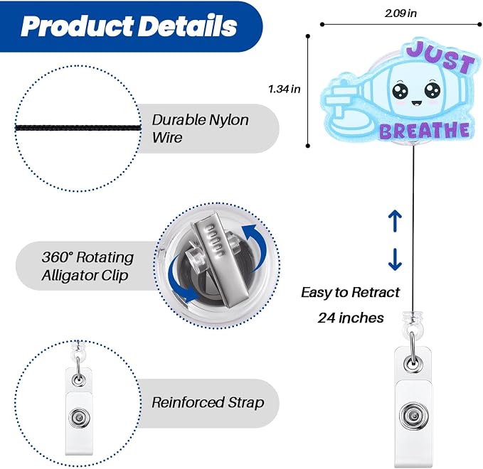 Just Breathe Funny Nurse Badge Reel, Cute Nebulizer Retractable ID Badge Holder - Image 3