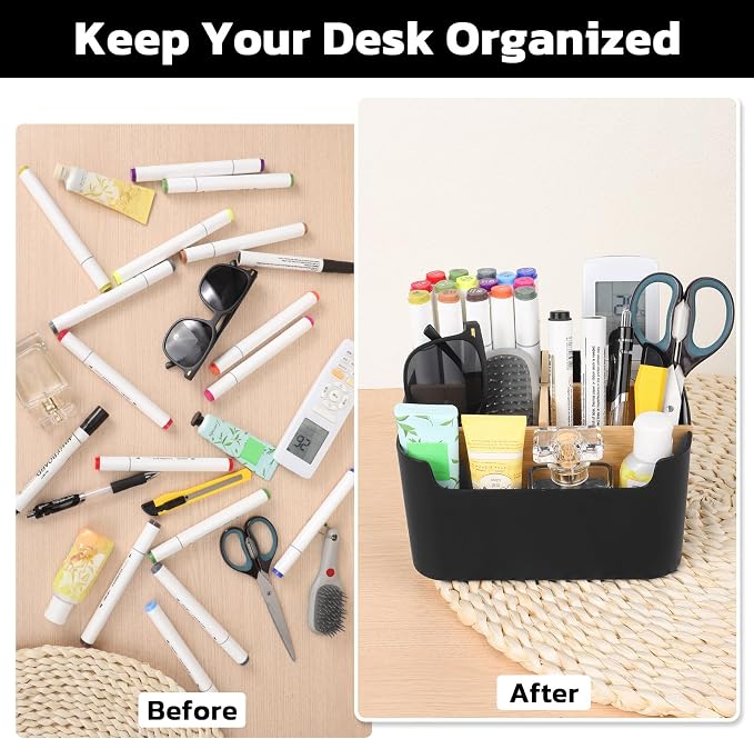 Segarty Black Desktop Organizer, Detachable Bamboo Remote Control Holder - Image 3