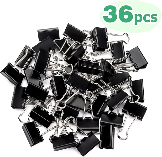 ZZTX Black Binder Clips Paper Clamps Clips Small Size, 1.0 Inches, 36 Pack - Image 2