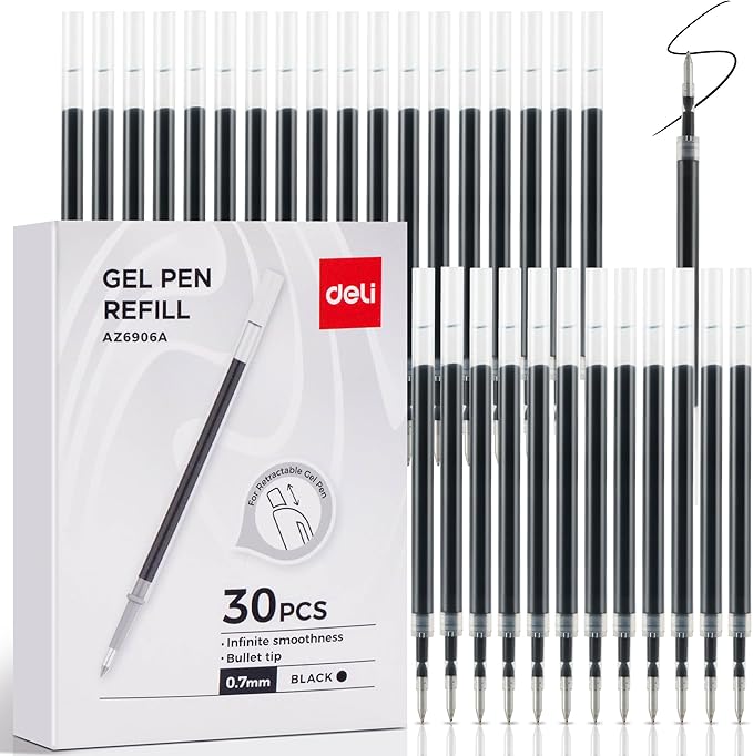 deli Gel Pen Refills, Medium Point 0.7mm, Smooth Writing, Fast Dry, No Bleed by delioffice
