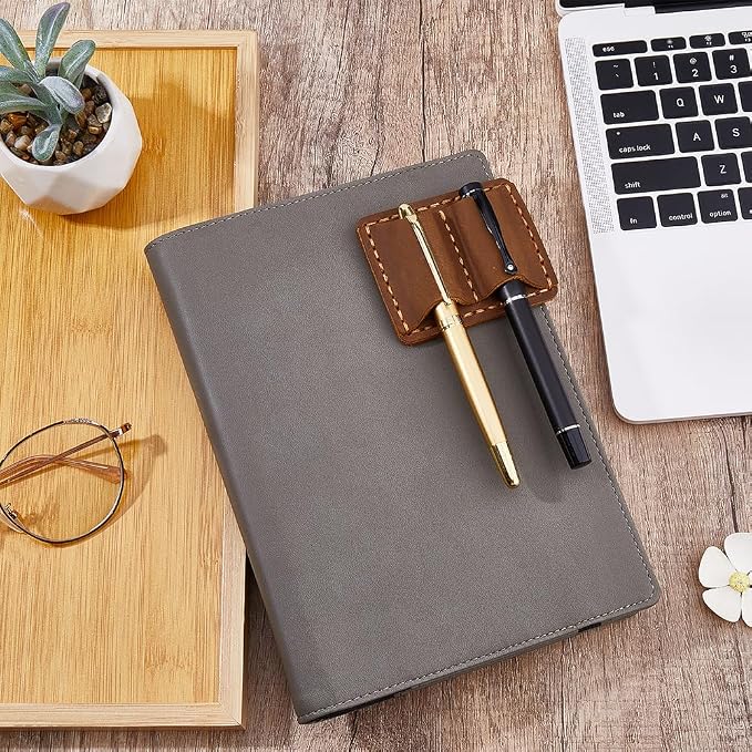 CRASPIRE Handmade Leather Pen Holder Clip Brown Notebook Double Slots Pens Loop - Image 4