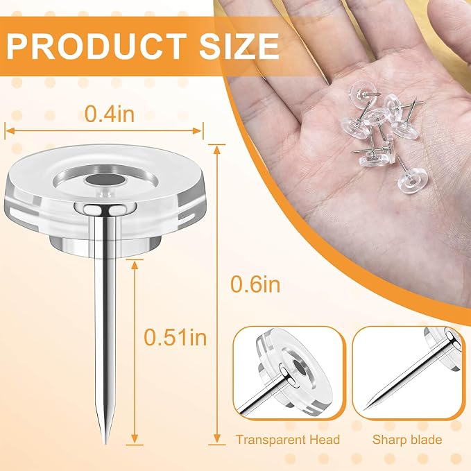 150Pcs Clear Push Pins Tacks, Thumb Tacks, Reusable Flat Head Thumbtacks - Image 2