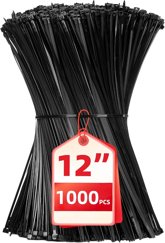 Zip Ties 12 inch, 1000 Pack Black Zip Ties, Self-Locking Nylon Cable Ties by HAVEMETD