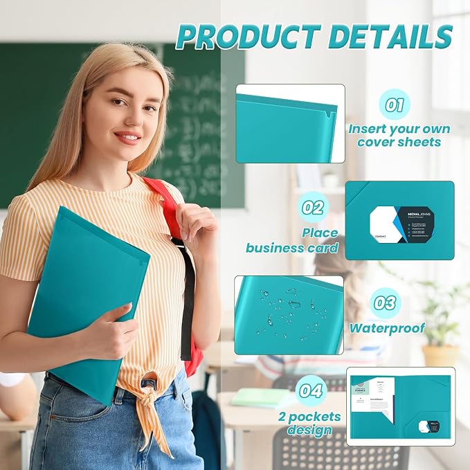 Henoyso 36 Pack Turquoise Plastic Folders - Image 3