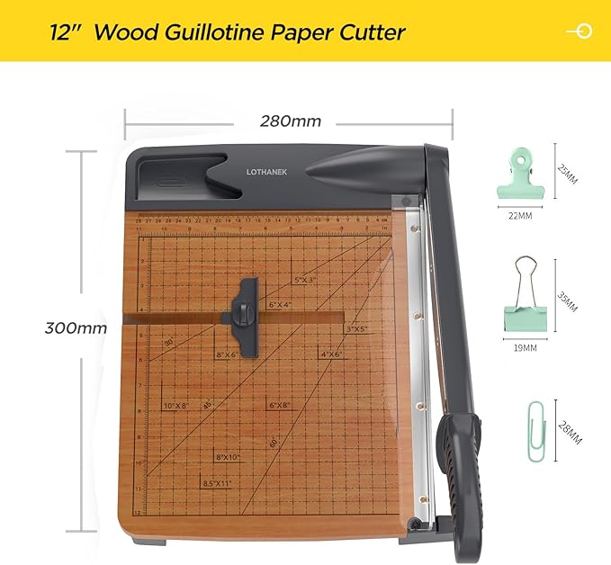 12'' Wood Guillotine Paper Cutter, Heavy Duty Wood Base Paper Trimmer - Image 4