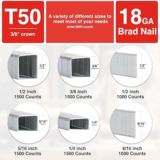 SHALL Heavy Duty T50 Staples and 18GA Brad Nails Combo Kit, 8000-Count - Image 4