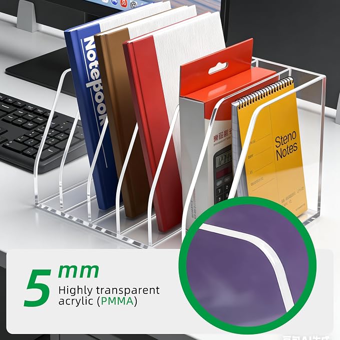 Acrylic Magazine File Holder, 6 Vertical Compartments Desk Document Sorter - Image 5