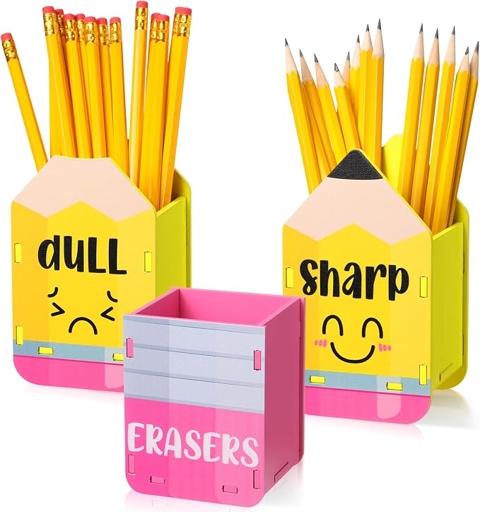 DoubleFill 3 Pcs Sharp and Dull Pencil Holder Eraser Buckets Wooden Shaped by DoubleFill