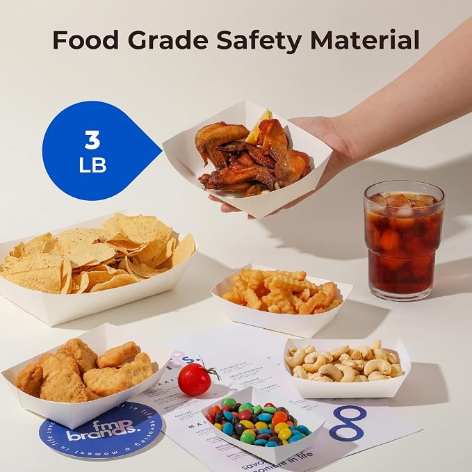Fit Meal Prep [125 Pack 3 lb Paper Food Trays Heavy Duty Disposable Food Boats - Image 3