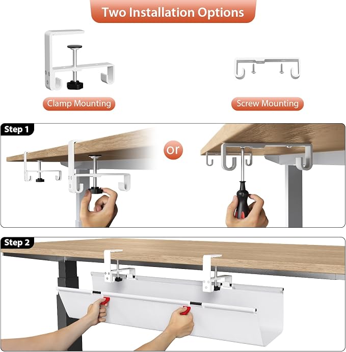 Univivi No Drill Under Desk Cable Management Tray, Clamp/Screw Mount Desk Cable - Image 6
