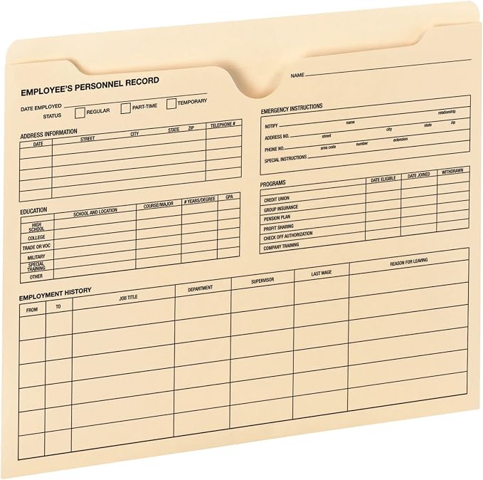 Smead Employee Record File Jacket, Reinforced Straight-Cut Tab, Flat-No by SMEAD