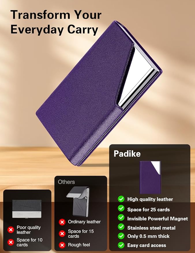 Padike Business Card Holder, Upgraded Leather Business Card Case Pocket Card - Image 2