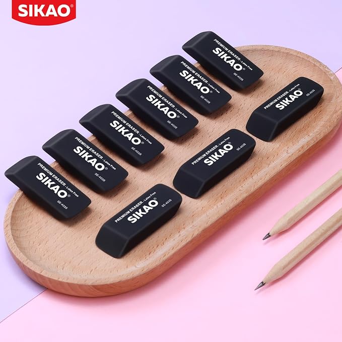 Black Erasers, 6 Pack Block Pencil Erasers | Latex-Free & Smudge-Free Beveled - Image 8