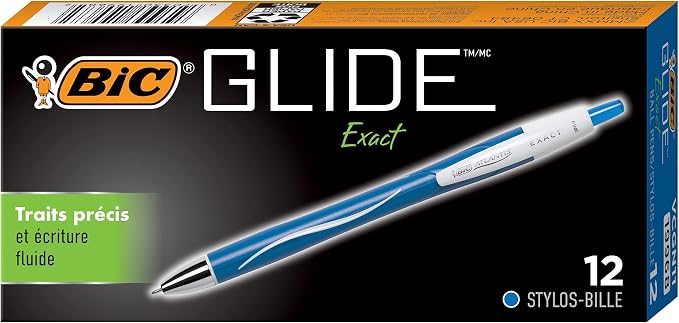 BIC Glide Exact Blue Retractable Ballpoint Pens, Fine Point, 12-Count Pack - Image 2
