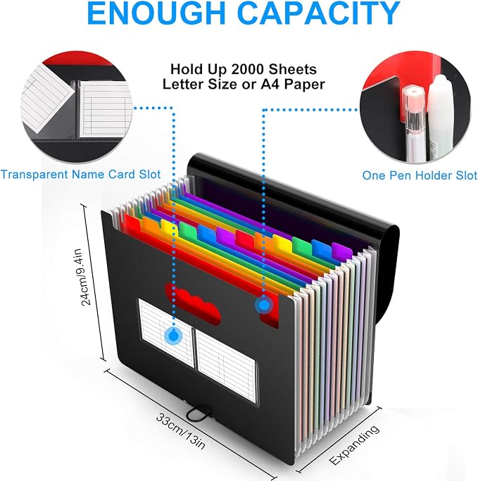 Accordion File Organizer, 12 Pockets Expanding File Folders, Portable Monthly - Image 4