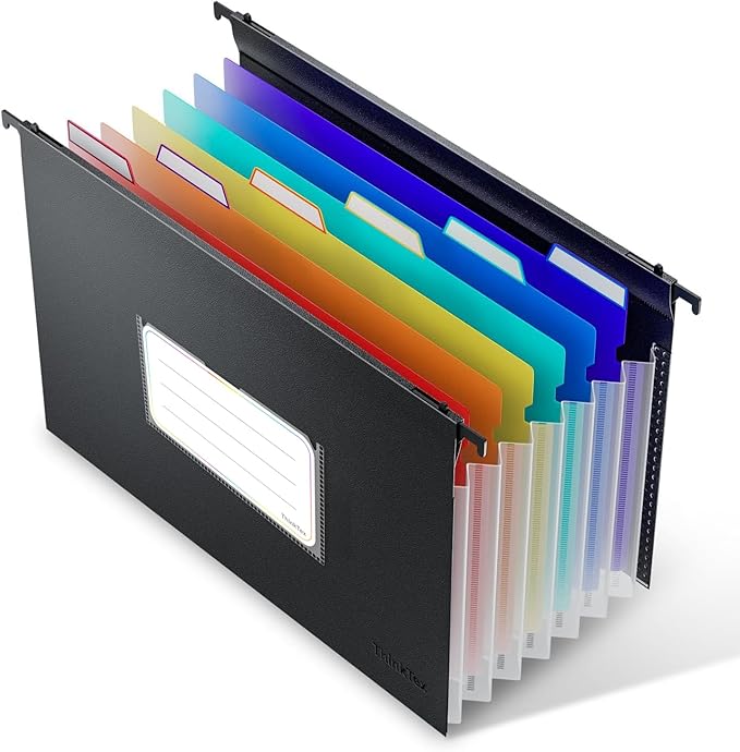 ThinkTex Plastic Expanding Hanging File Folders, 7 Innovative 1.2" Accordion by ThinkTex