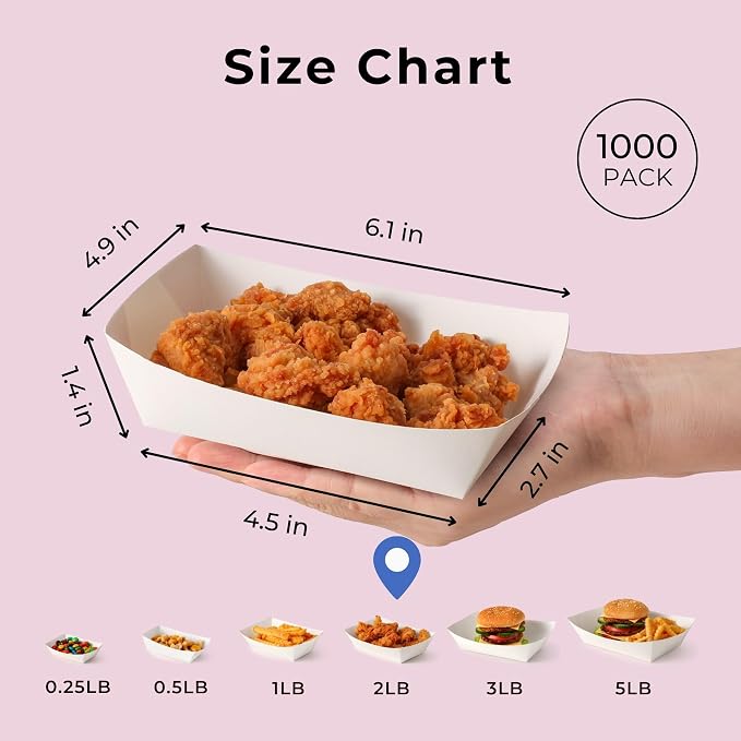 Fit Meal Prep [1000 Pack 2 lb Paper Food Trays Heavy Duty Disposable Food Boats - Image 2