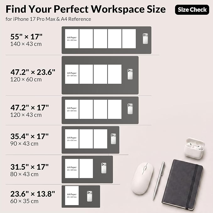 AFIING Cork Desk Mat, Dark Grey, 35.4" x 17", Desk pad Protector | Dual-Sided - Image 8