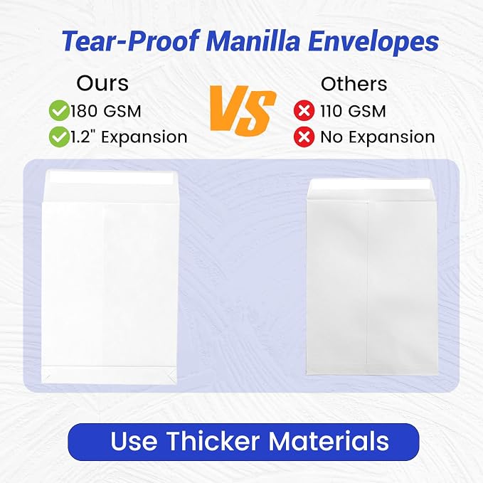 Expandable Catalog Manilla Envelopes 10x13 Self Seal, 25 Pack Goefun Large - Image 4