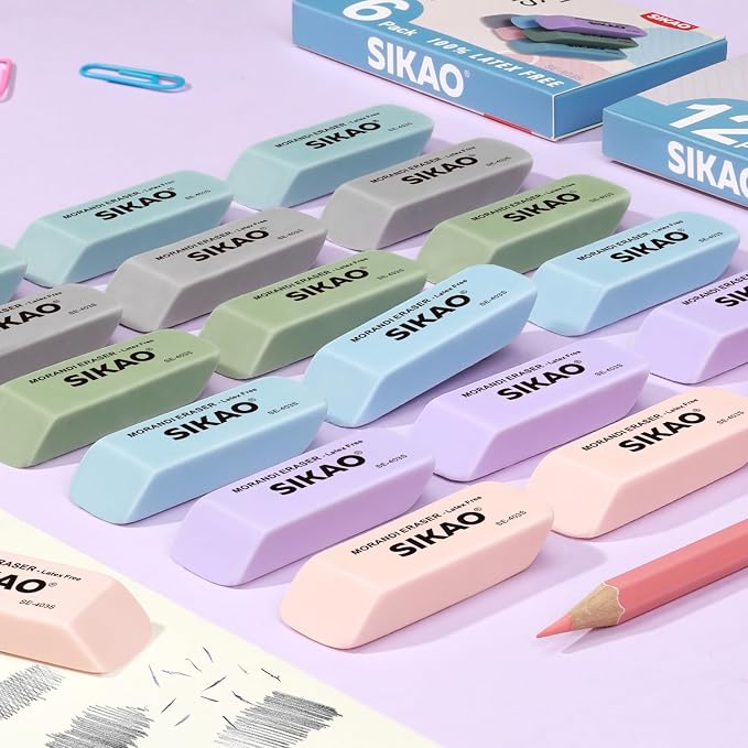 Morandi Erasers, 12 Pack Pencil Erasers | Aesthetic Pastel Beveled Rubber - Image 5