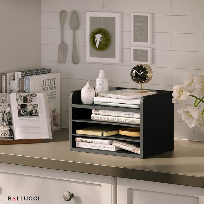 Ballucci File Organizer, 4-Tier Office Desk Organizer, Open Top Wood Paper - Image 7