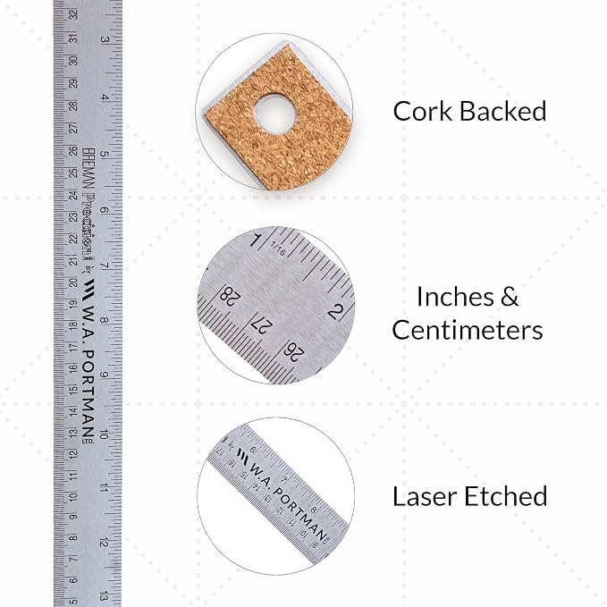 Breman Precision Metal Ruler 15 Inch Cork Back – 2 Pk Stainless Steel Straight - Image 2