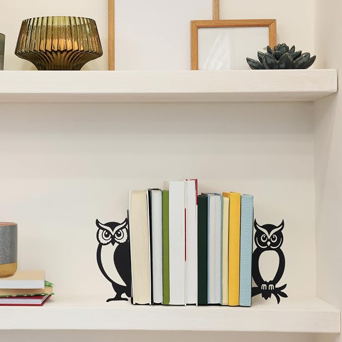 Geelin Owl Bookends for Shelves Decorative Metal Book Ends Set of 2 Styles - Image 5