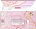 Pink Marble Mouse Pad with 15W Wireless Charging, 31.5"x15.8" Large Gaming Desk by abcmat