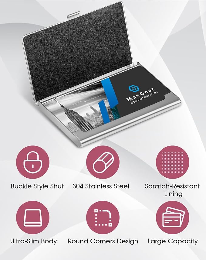 MaxGear Stainless Steel Business Card Holder, Slim Card Case, Buckle Closure - Image 4