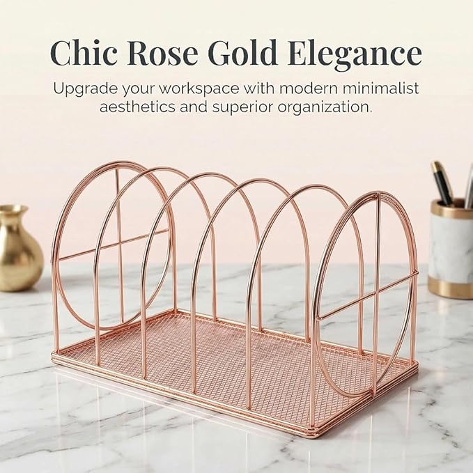 File Sorter Organizer, 5 Section Magazine Holder Rack, Desktop Round Wire Book - Image 2