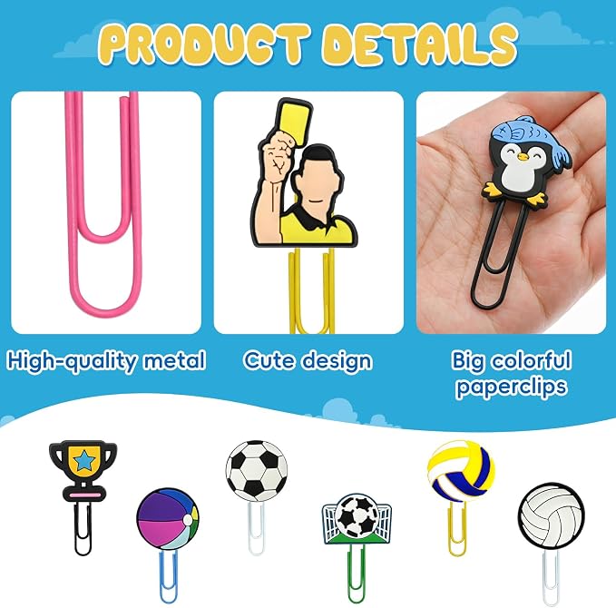 30 PCS Sport Paper Clips Metal Ball Paperclip Large Size Paper Clip Cute - Image 3