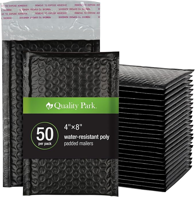 Quality Park Bubble Mailers, 4 x 8 Shipping Envelopes, Small Black Padded by Quality+Park